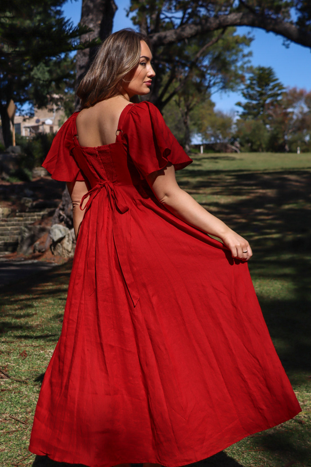 Bridgette Crimson Red Linen Dress