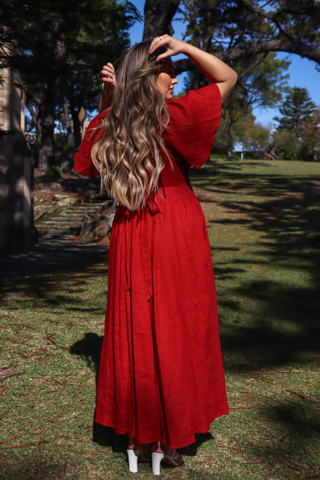 Bridgette Crimson Red Linen Dress