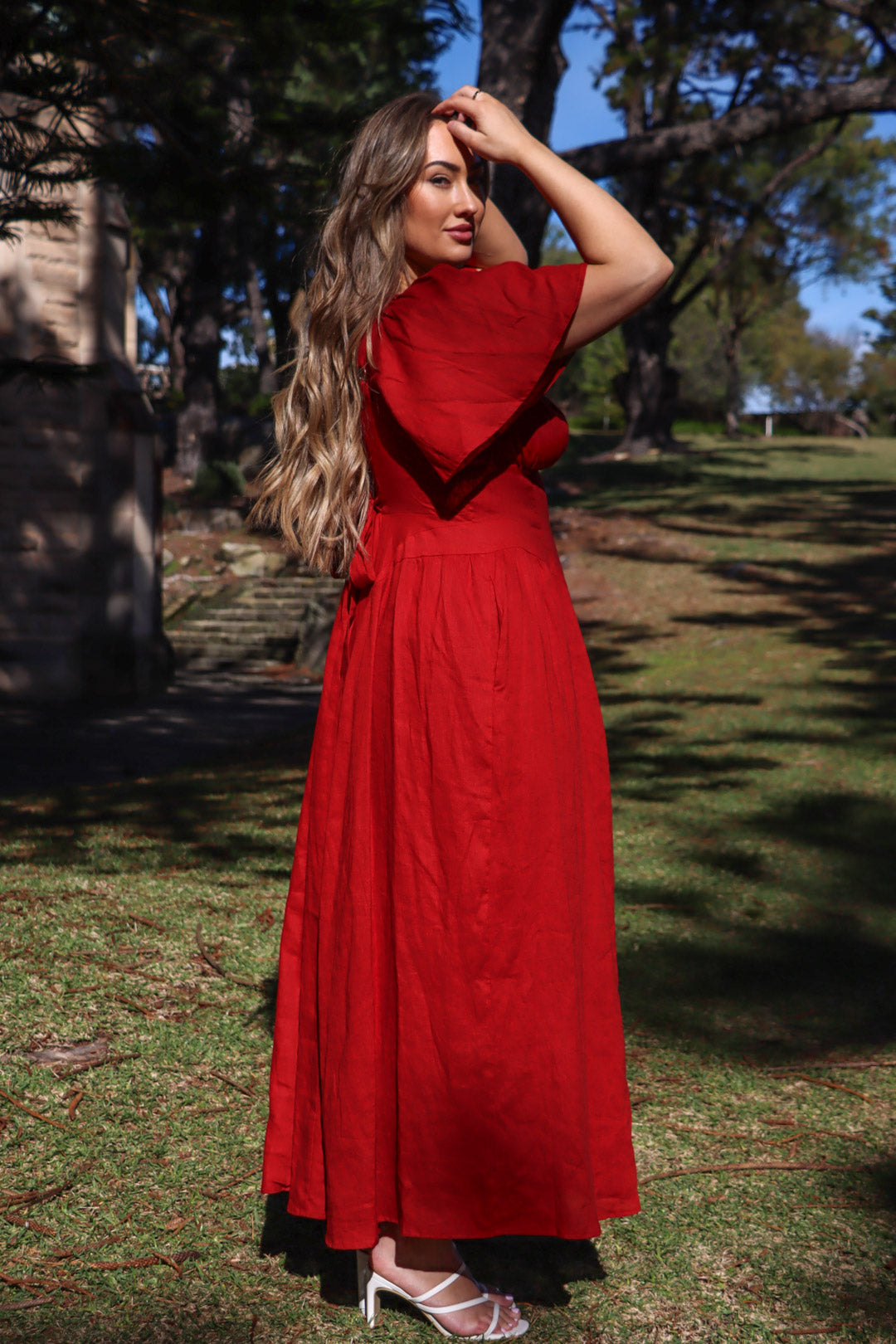 Bridgette Crimson Red Linen Dress