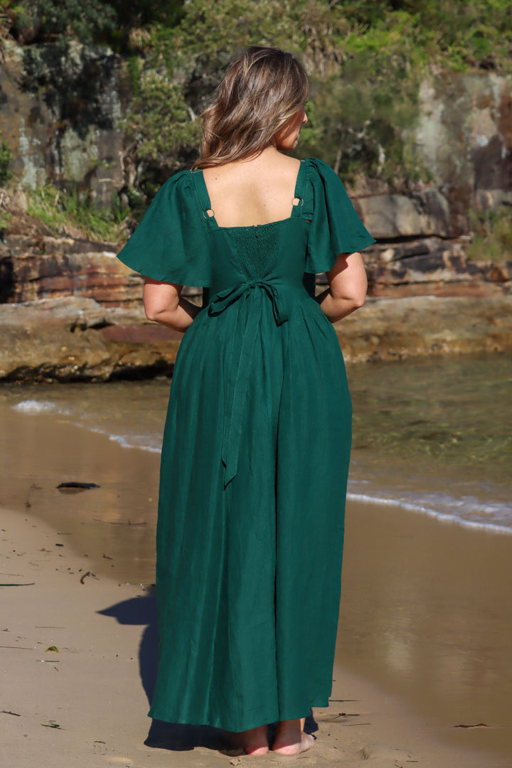 Bridgette Forest Green Linen Dress