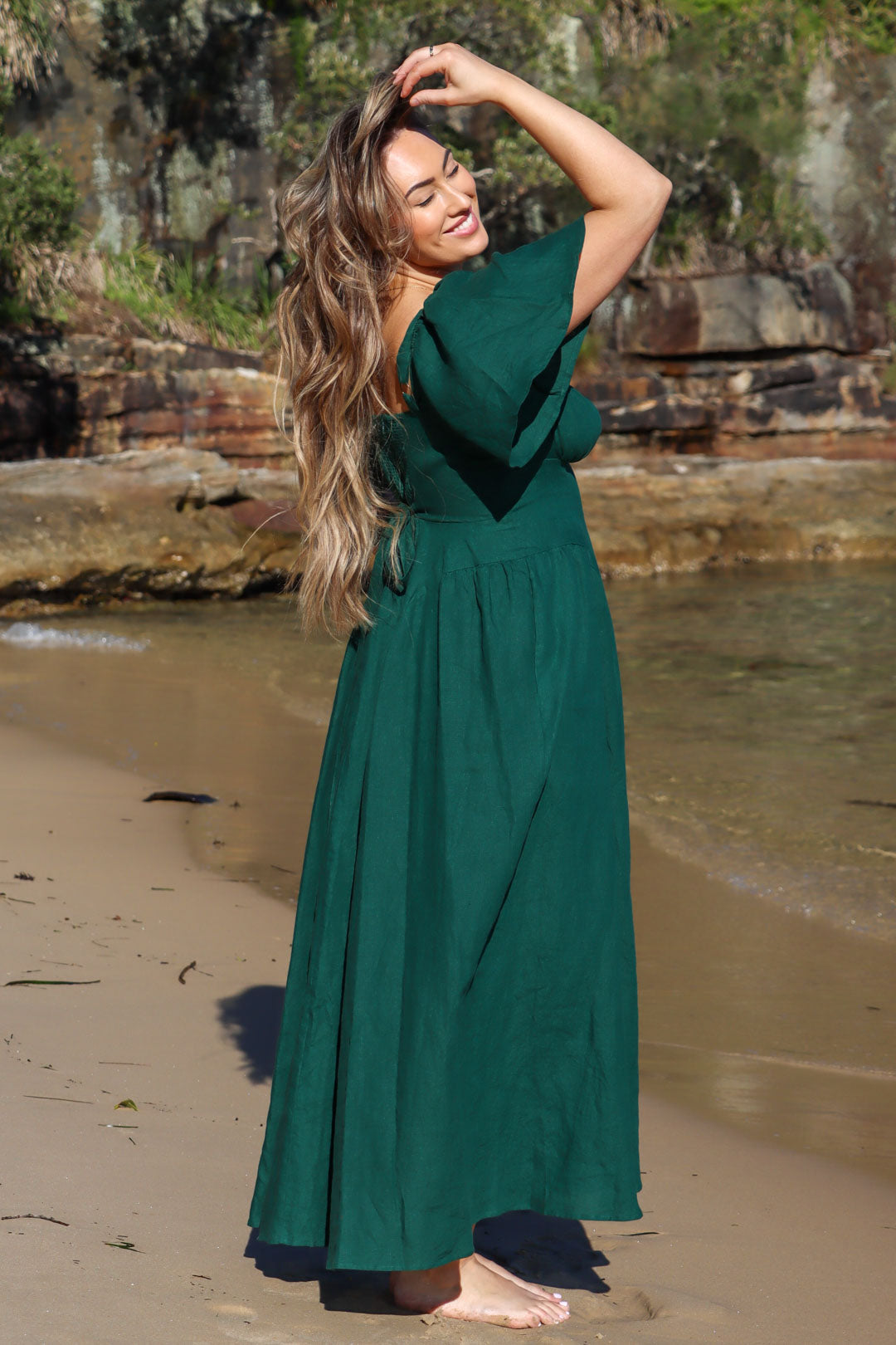 Bridgette Forest Green Dress - Linen