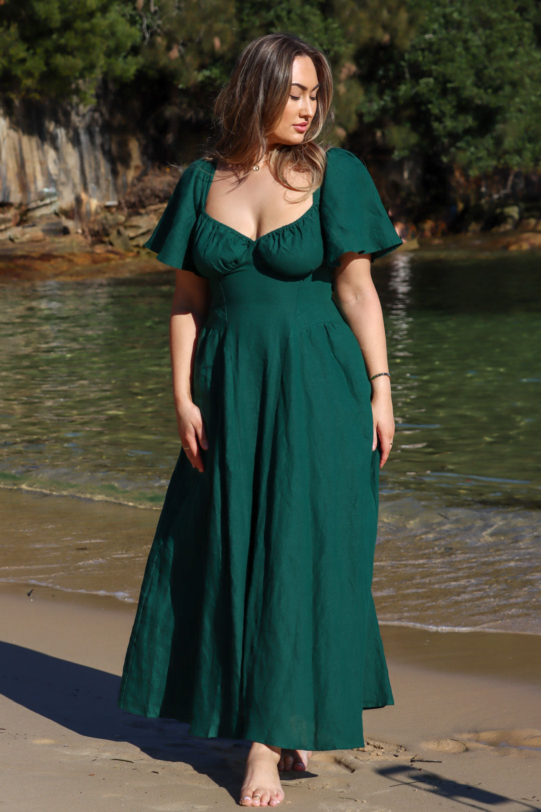 Bridgette Forest Green Dress - Linen