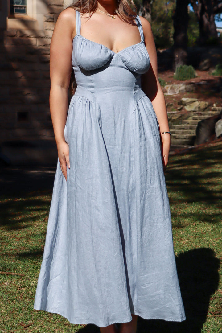 Bridgette Soft Blue Linen Dress