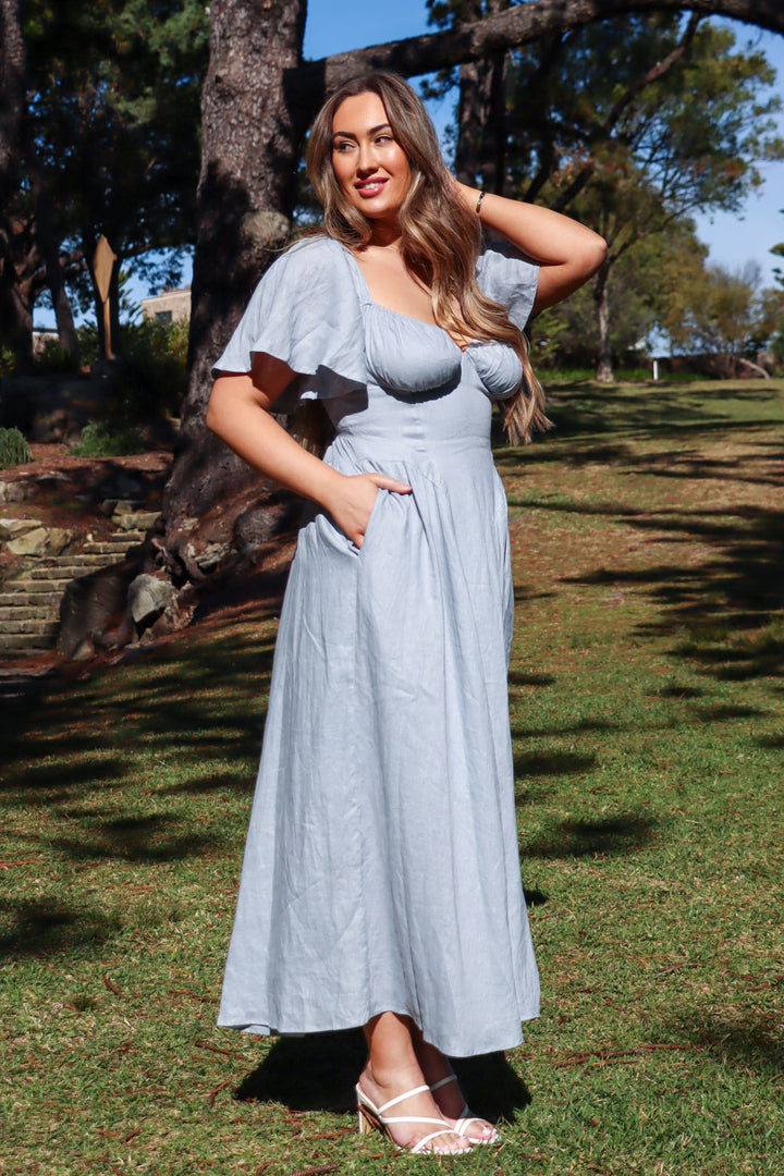 Bridgette Soft Blue Linen Dress