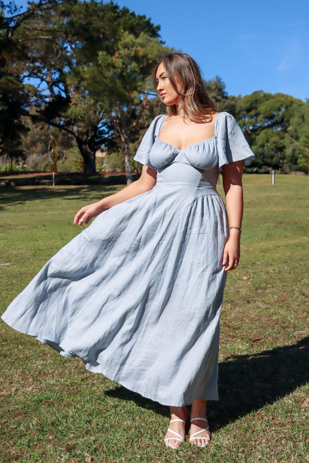 Bridgette Soft Blue Linen Dress