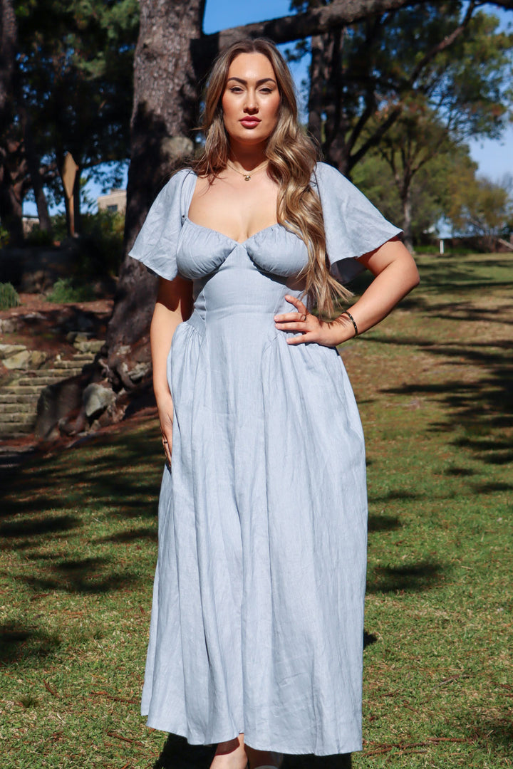 Bridgette Soft Blue Linen Dress