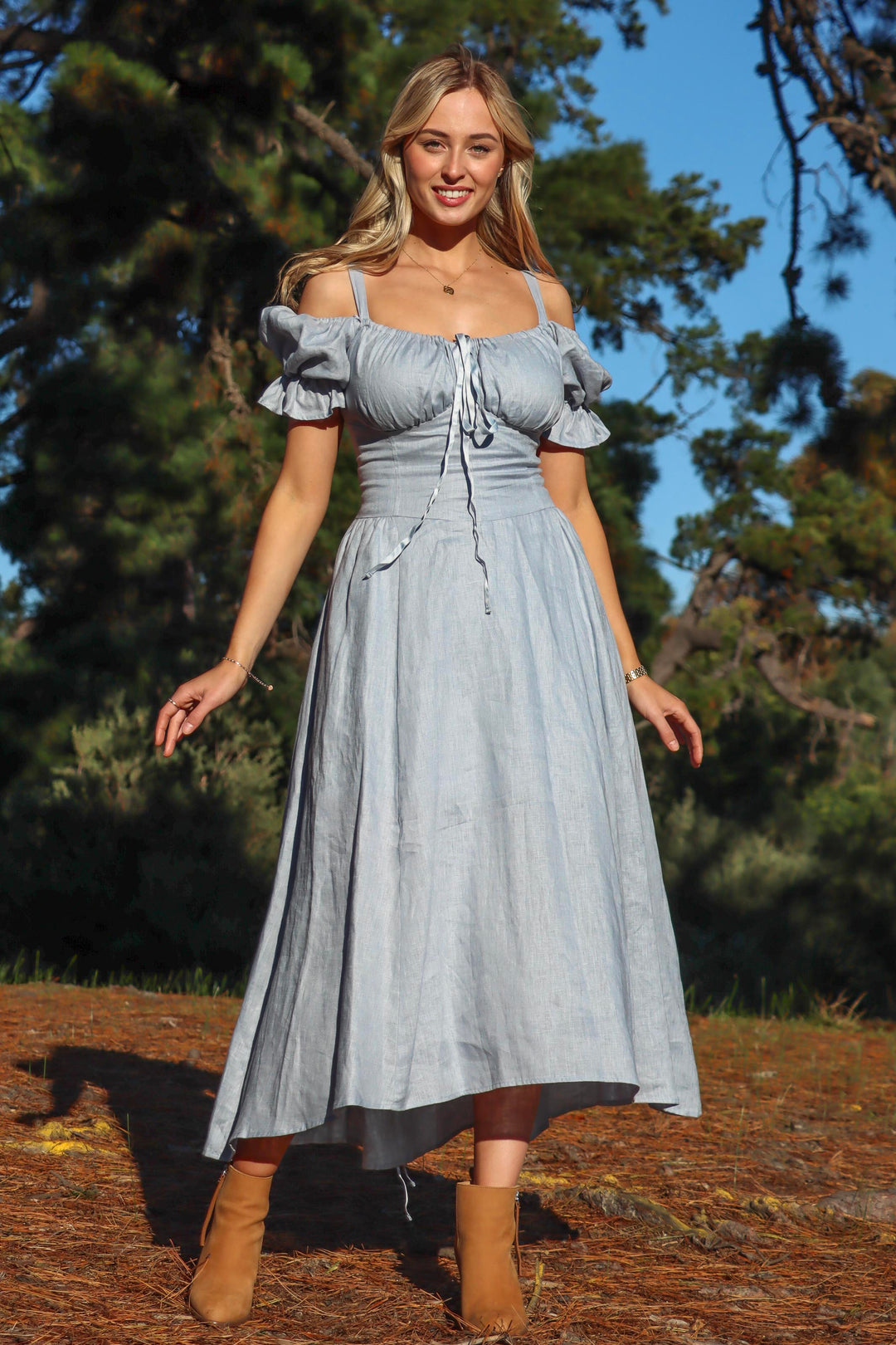 Delilah Soft Blue Dress - Linen