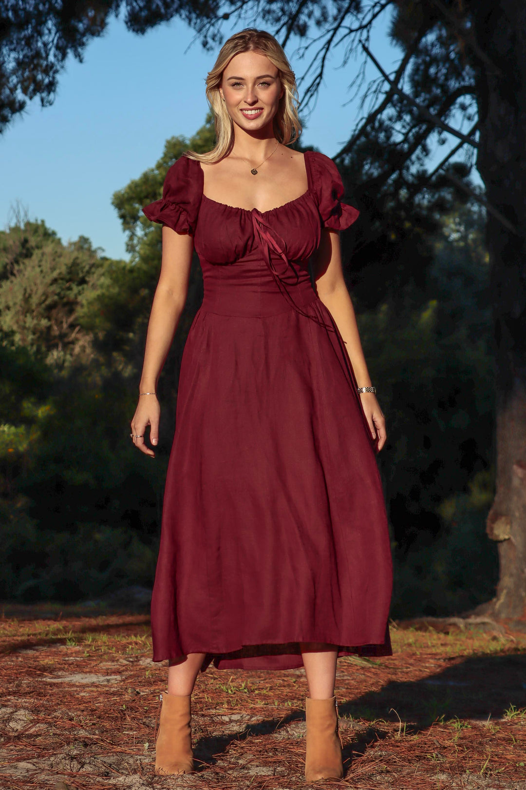 Delilah Plum Linen Dress