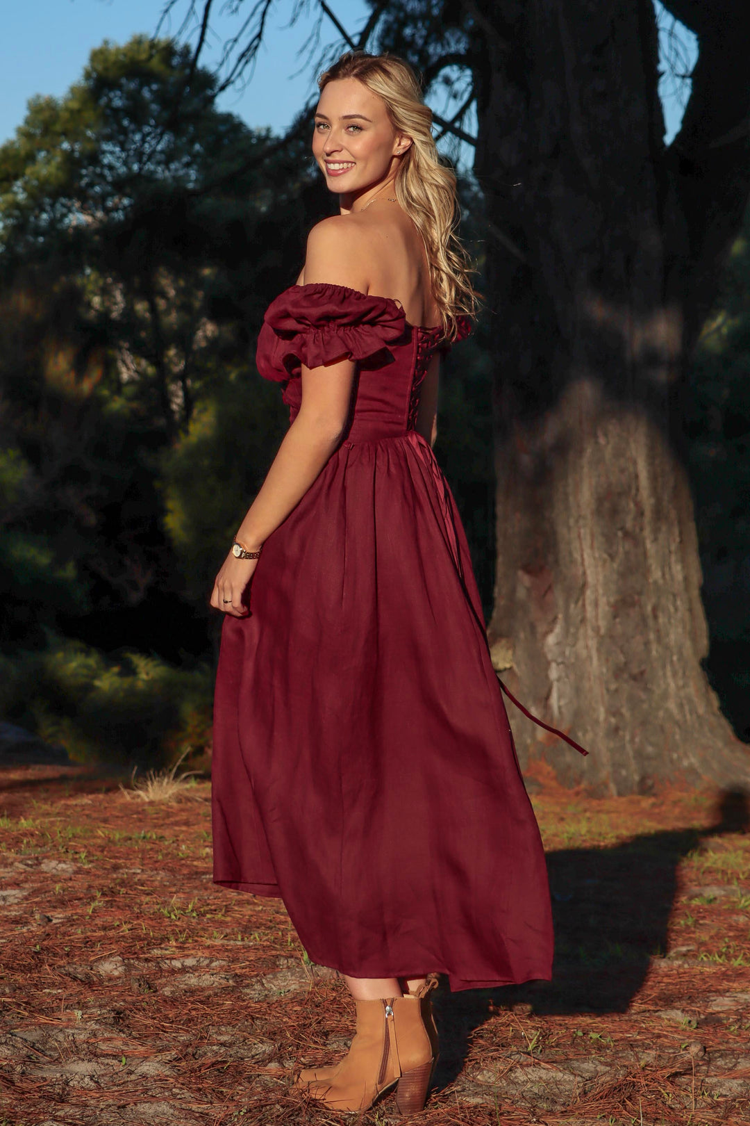 Delilah Plum Linen Dress