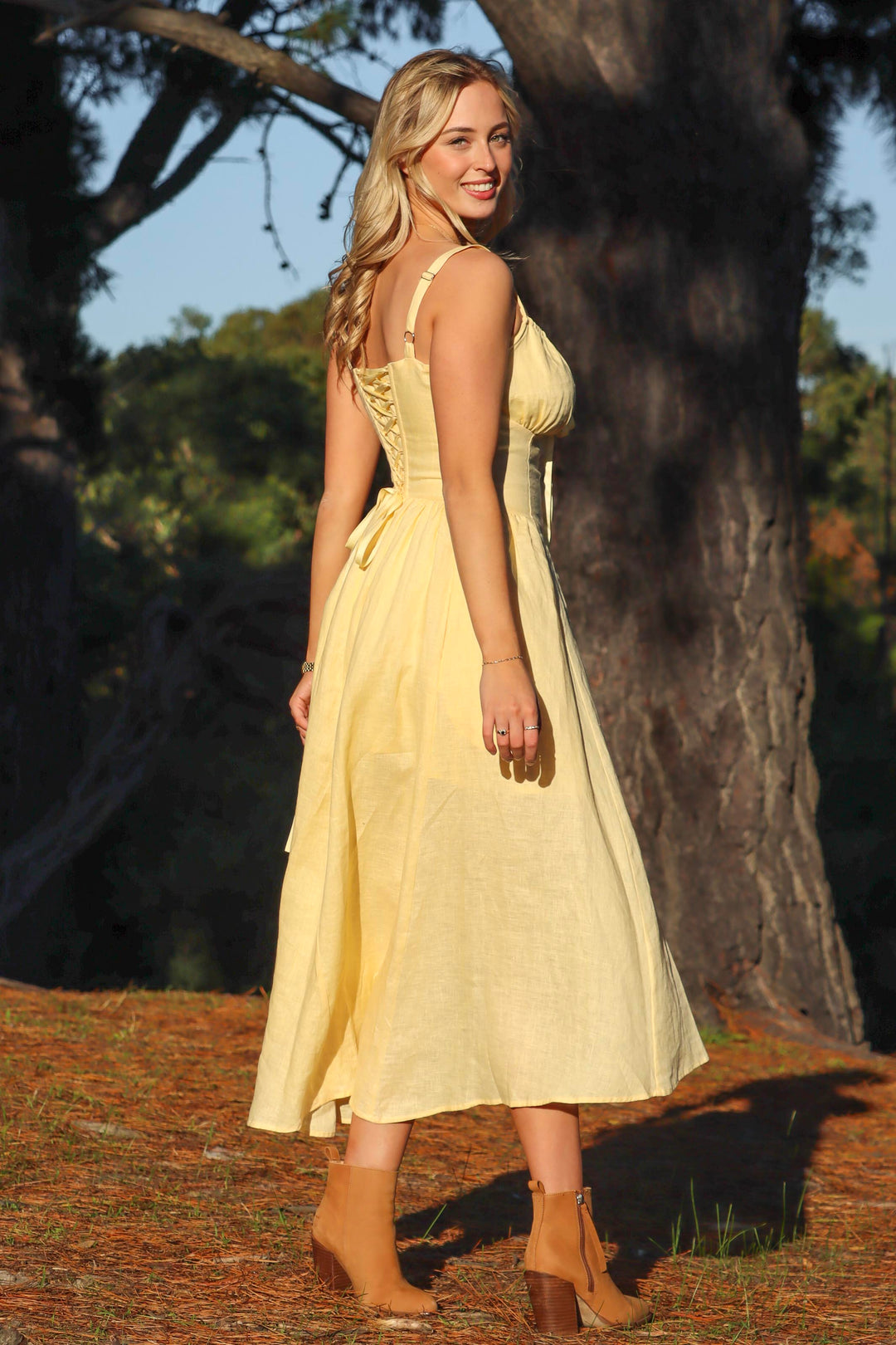 Delilah Butter Yellow Linen Dress