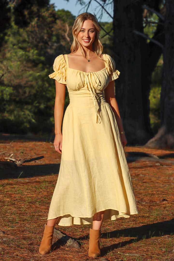 Delilah Butter Yellow Dress - Linen