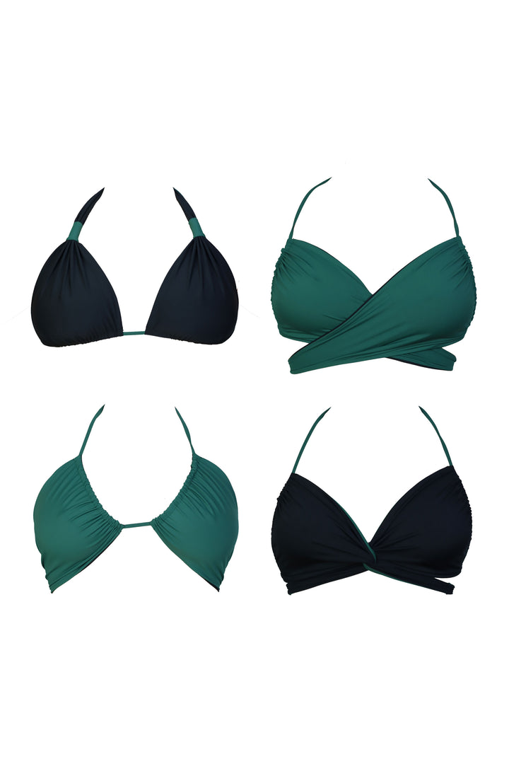 Eva Reversible Bikini Top - Forest Green / Black