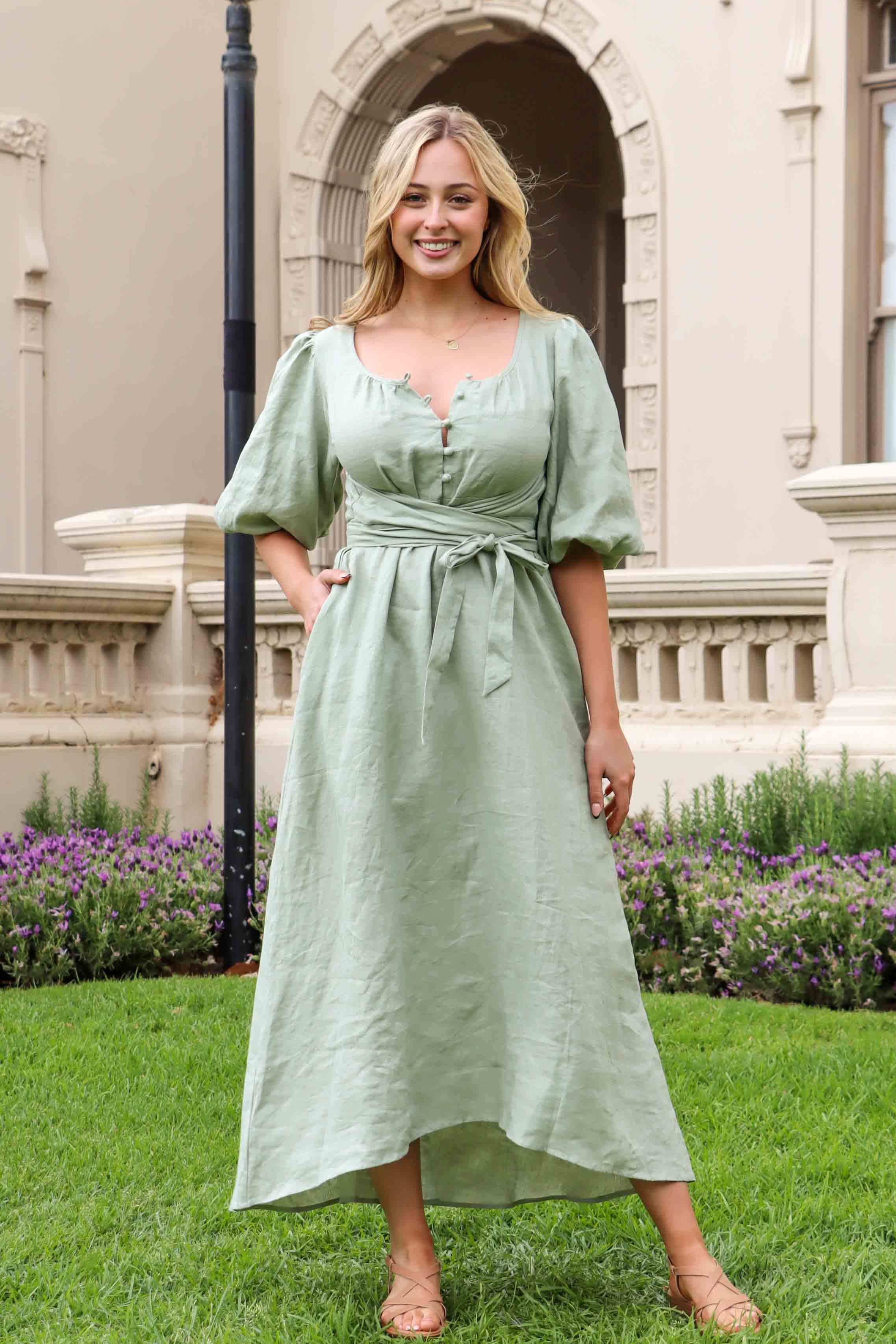 Sage green sales linen dress