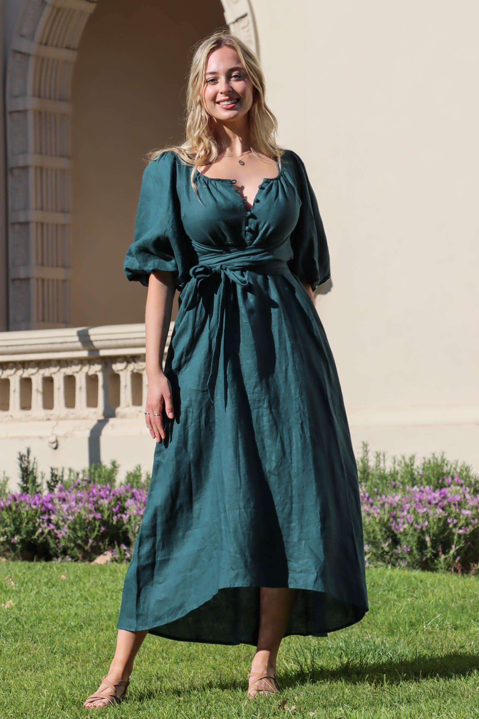 Emerald green 2024 linen dress