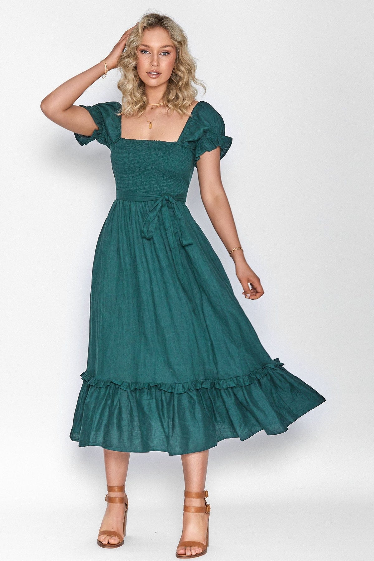 Emerald Green Linen Multiway Wrap Dress – Aulieude