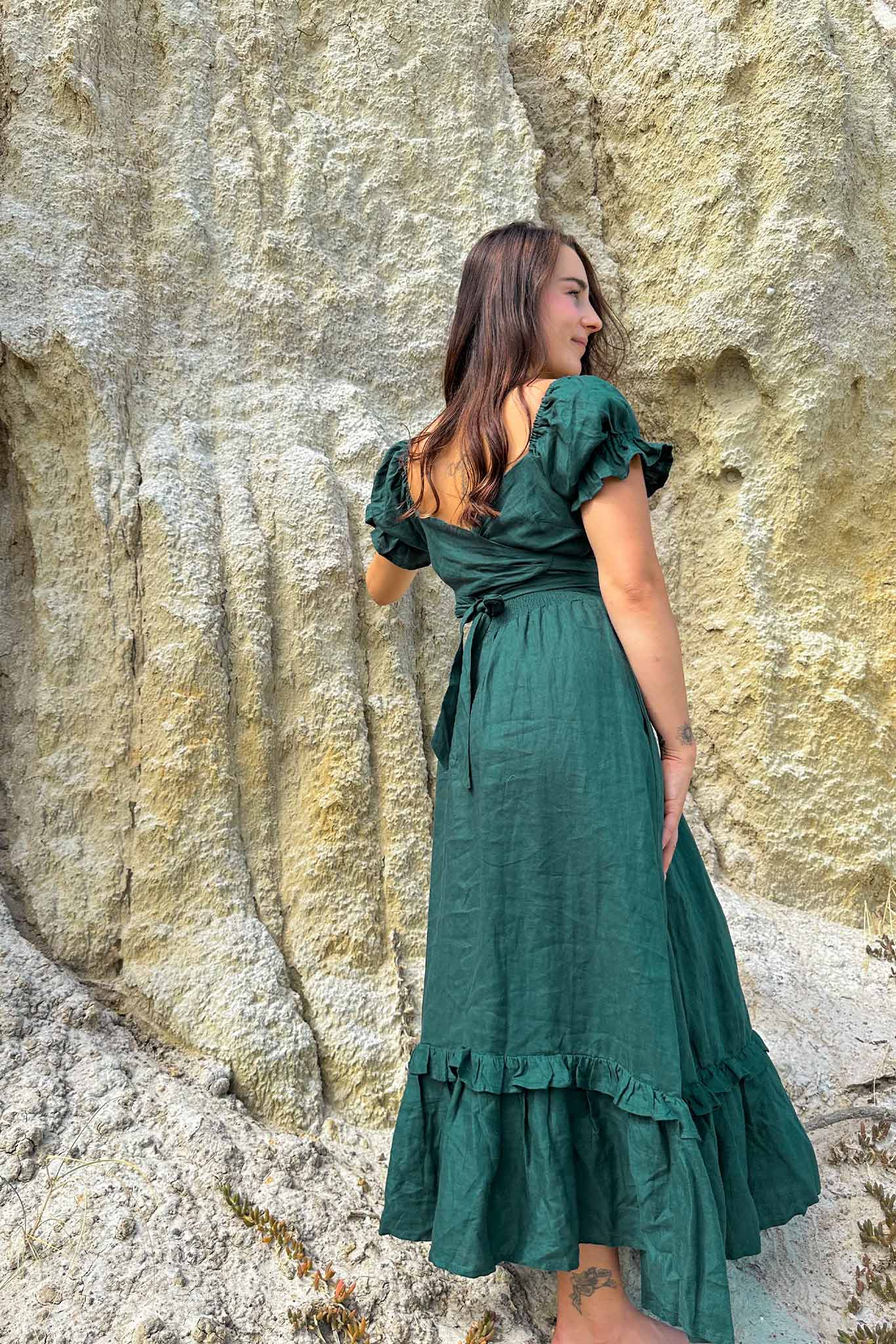 Emerald Green Linen Multiway Wrap Dress – Aulieude